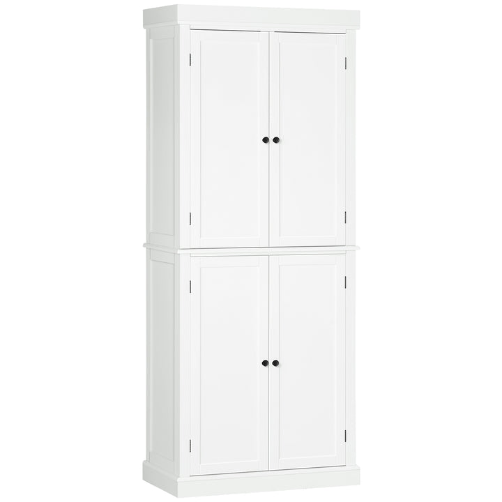 Freestanding Kitchen Cupboard with 4 Doors, Storage Cabinet with 6-Tier Shelving and 4 Adjustable Shelves, White