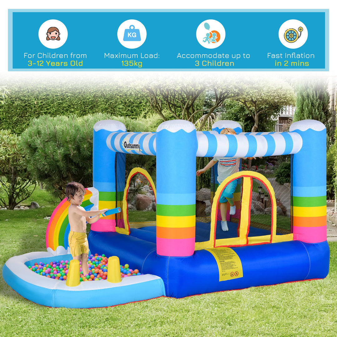 Kids Bouncy Castle House Inflatable Trampoline Water Pool 2 in 1 with Blower for Kids Age 3-12 Rainbow Design 2.9 x 2 x 1.55m