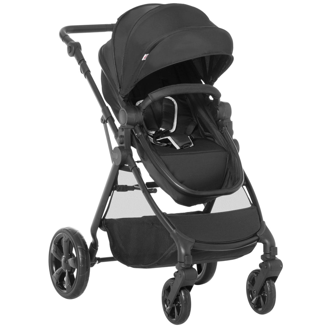 HOMCOM 2 in 1 Lightweight Pushchair w/ Reversible Seat, Foldable Travel Baby Stroller w/ Fully Reclining From Birth to 3 Years, 5-point Harness Black