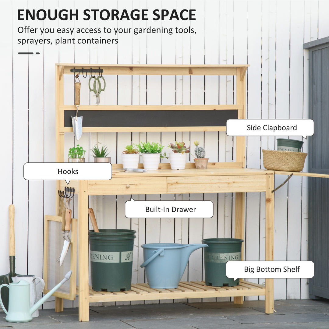 Outsunny Potting Bench Table, Garden Work Bench, Workstation with Metal Sieve Screen, Chalkboard, Hidden Sink, Drawer for Patio, Courtyards, Balcony