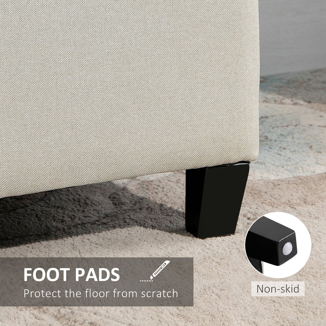 HOMCOM Linen Storage Ottoman, End of Bed Bench, Padded Footrest Seat with Tufting Design, Hinged Lid and Wood Frame 125L x 49W x 41.5H cm Beige