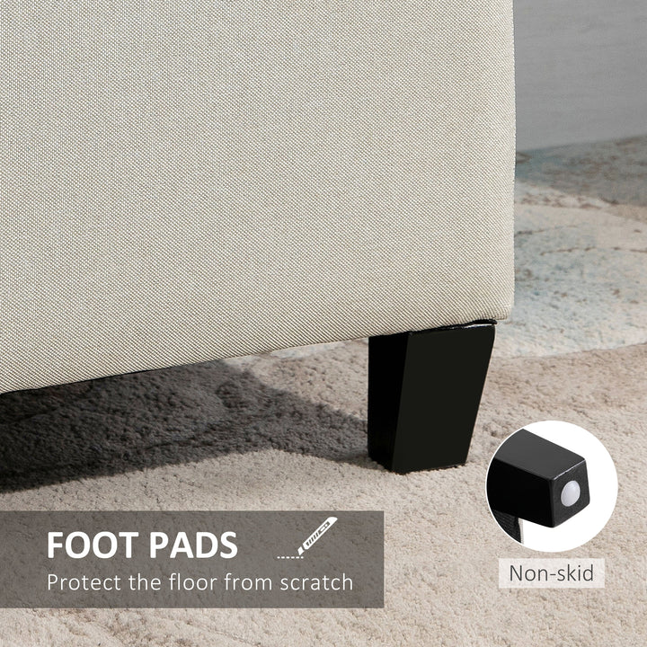 HOMCOM Linen Storage Ottoman, End of Bed Bench, Padded Footrest Seat with Tufting Design, Hinged Lid and Wood Frame 125L x 49W x 41.5H cm Beige