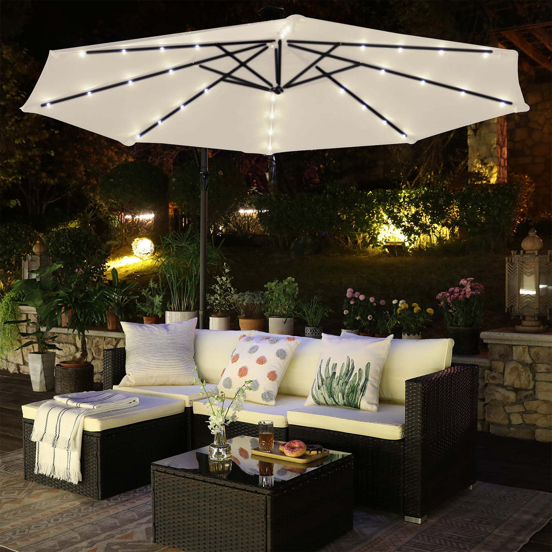 SONGMICS Beige Cantilever Garden Patio Parasol with LED Lights