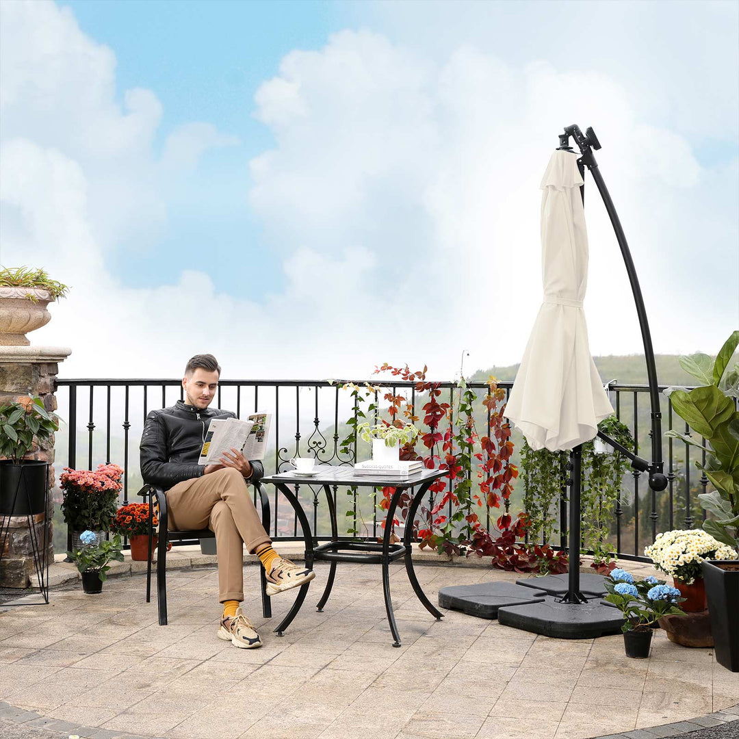 SONGMICS Beige Cantilever Garden Patio Parasol with LED Lights