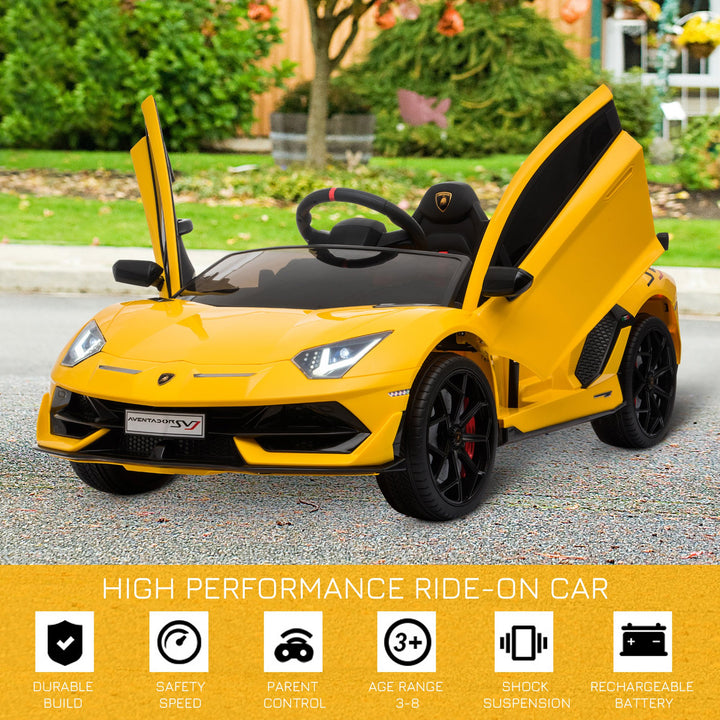 Compatible 12V Battery-powered Kids Electric Ride On Car Lamborghini Aventador Sports Racing Car Toy with Parental Remote Control Lights Yellow