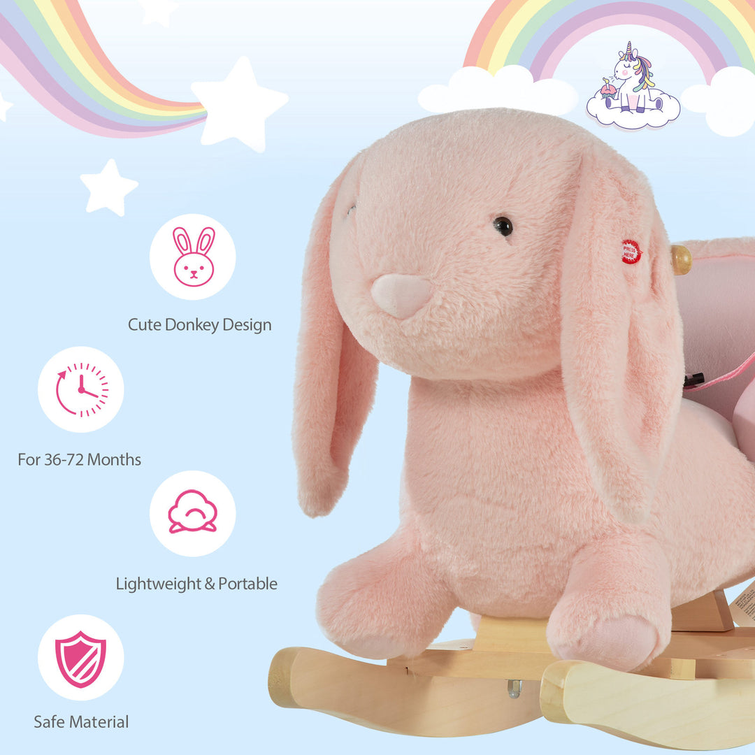 Toddlers Rabbit Plush Rocking Ride On w/ Sound Pink