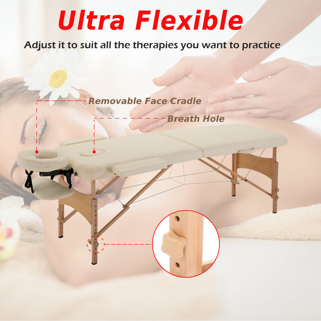 Massage Table Bed Couch Beauty Bed 2 Section Therapy Bed Lightweight Portable Folding Spa Bed Cream