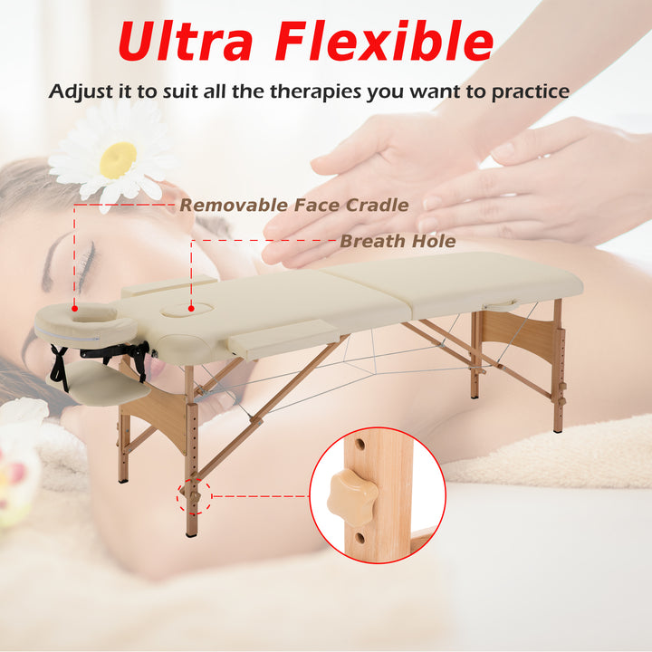 Massage Table Bed Couch Beauty Bed 2 Section Therapy Bed Lightweight Portable Folding Spa Bed Cream