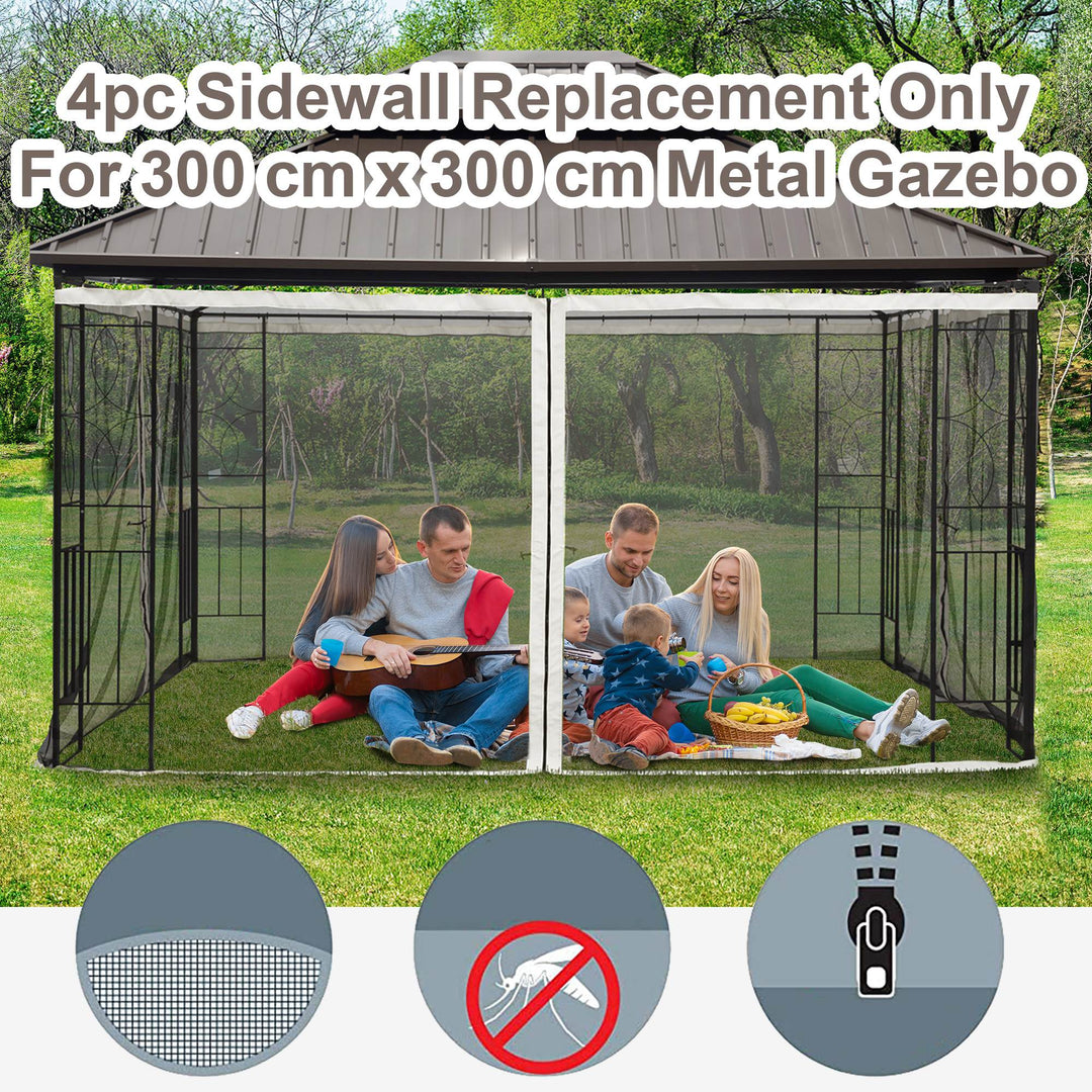 Outsunny Replacement Mesh Mosquito Netting Screen Walls for 10 x 10ft Patio Gazebo, 4-panel Sidewalls with Zippers (Wall Only, Canopy Not Included)