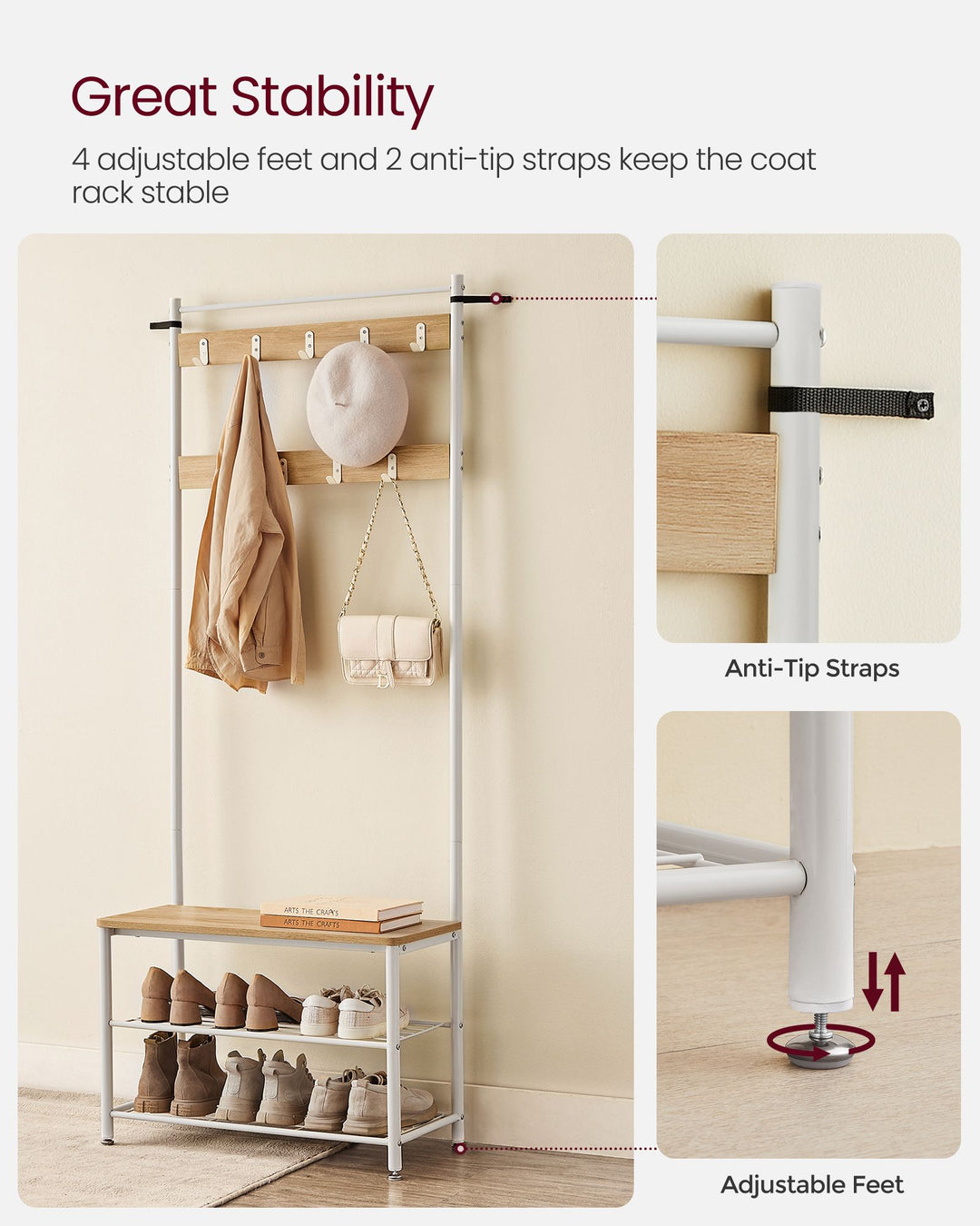 Coat Stand with Shoe Storage Bench and Rack