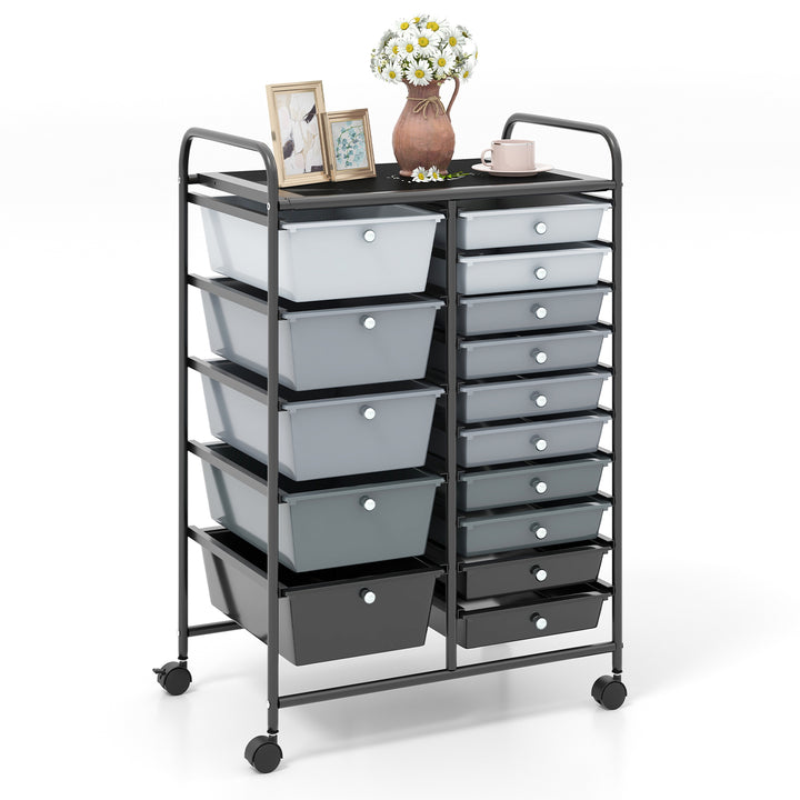 15 Drawer Rolling Storage Cart with 4 Wheels-Light Grey