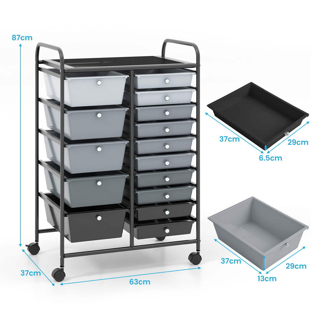 15 Drawer Rolling Storage Cart with 4 Wheels-Light Grey