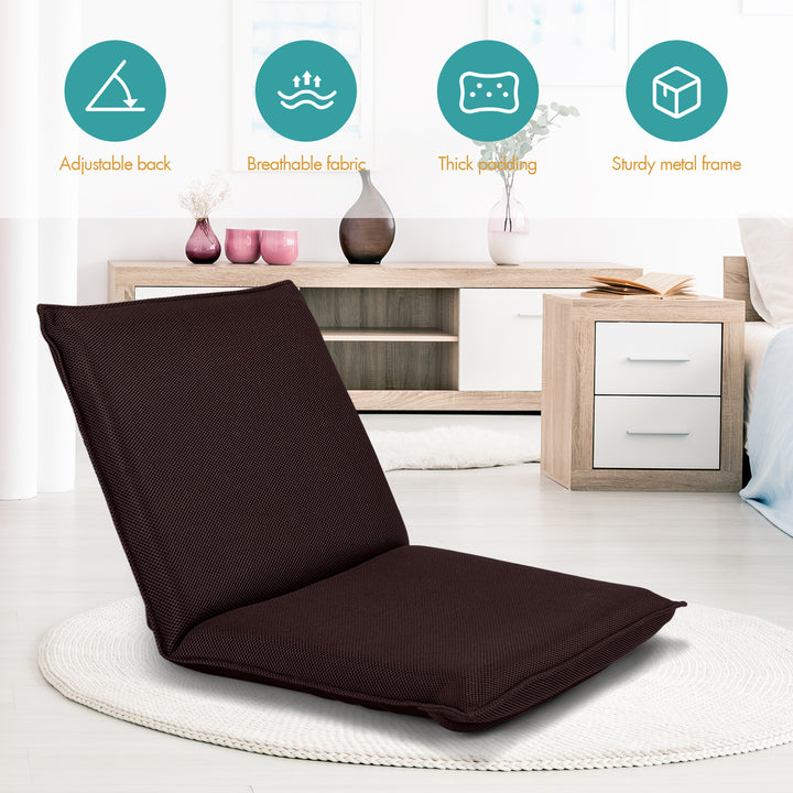 Folding Floor Chair with Reclining Function and 6 Adjustable Positions-Coffee