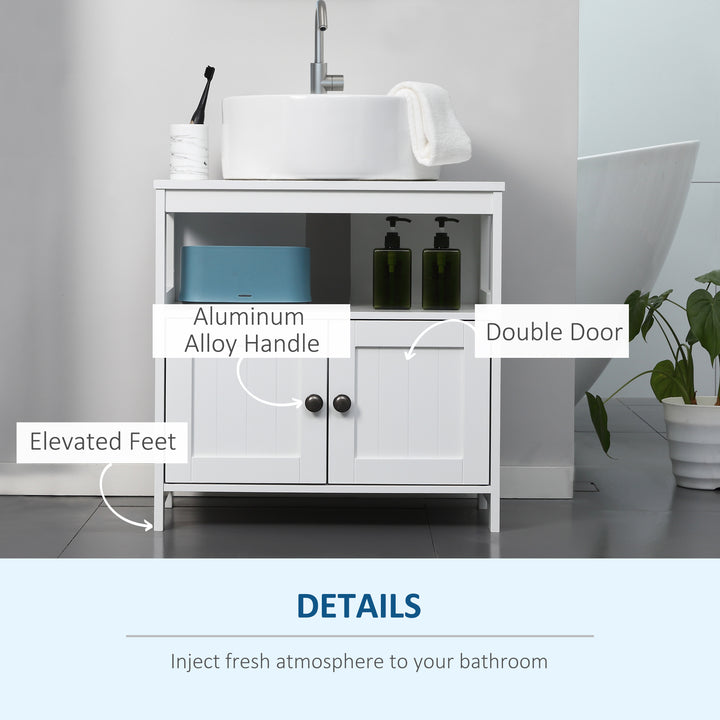 Pedestal Under Sink Cabinet with Double Doors, Modern Bathroom Vanity Storage Unit with Shelves, White