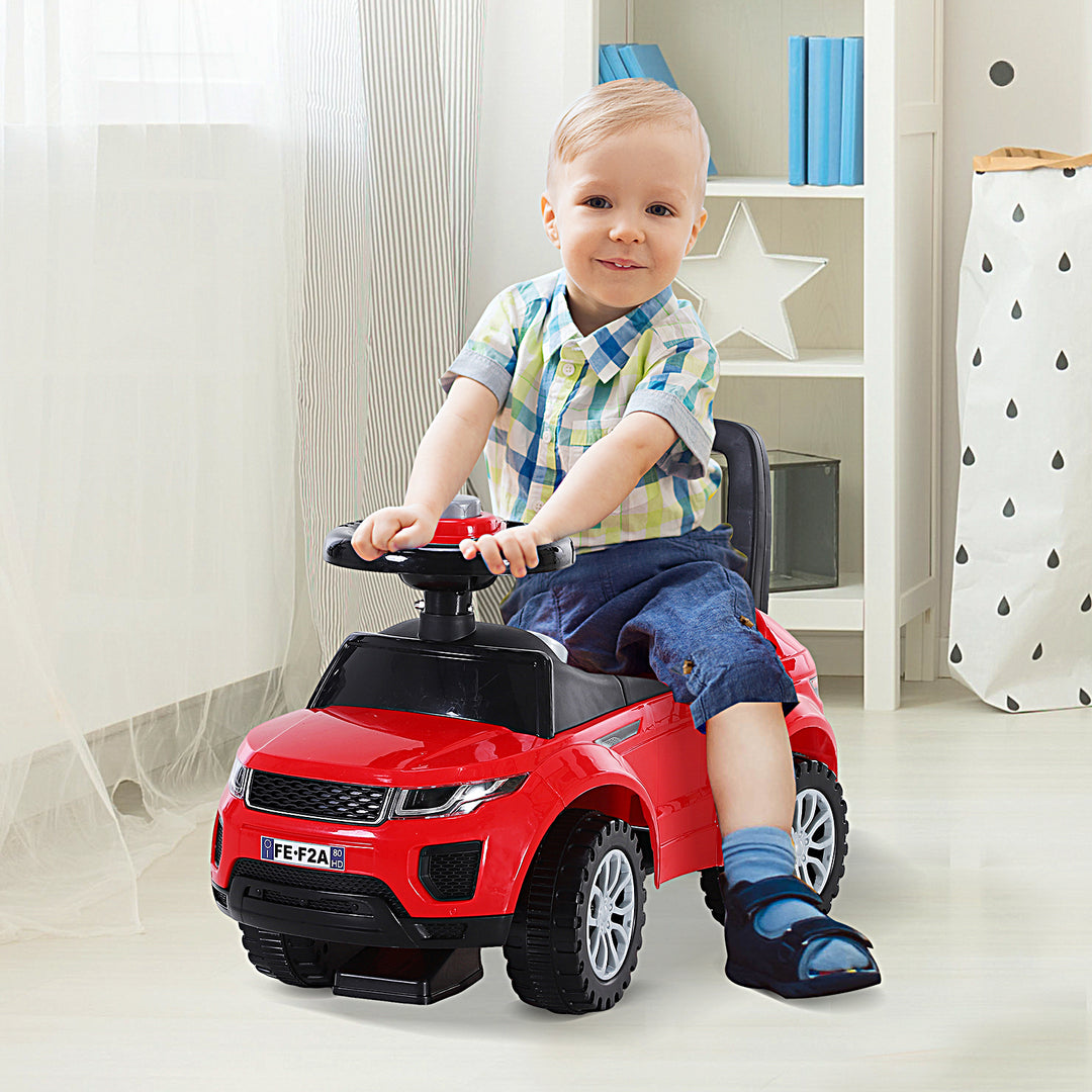 3-in-1 Ride On Car Foot To Floor Slider Toddler w/ Horn Steering Wheel NO POWER Manual Under Seat Storage Safe Design Red
