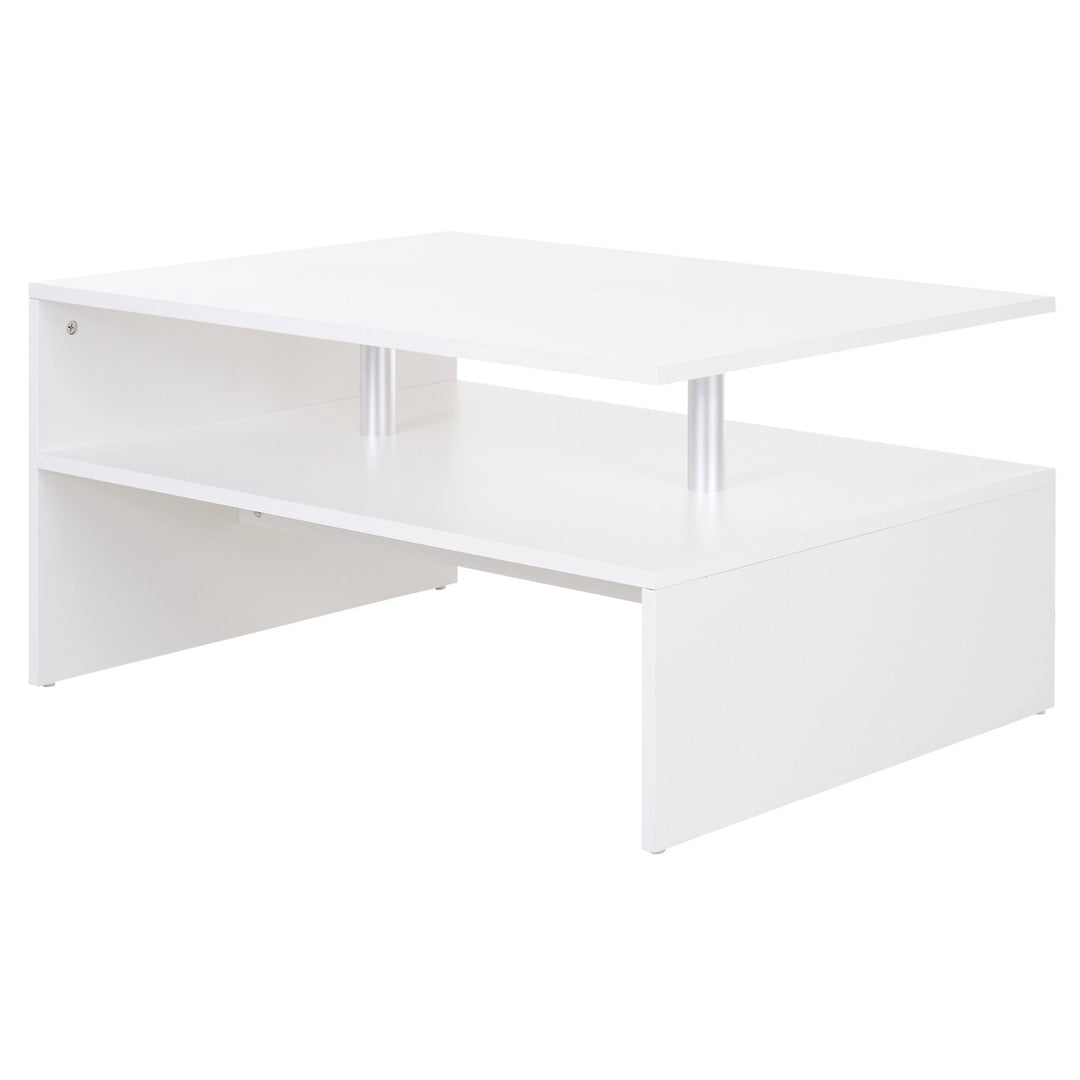HOMCOM 2-Tier Coffee Table Side/End Table Modern Rectangular Design w/ Open Shelf Living Room Entryway Hallway Furniture White