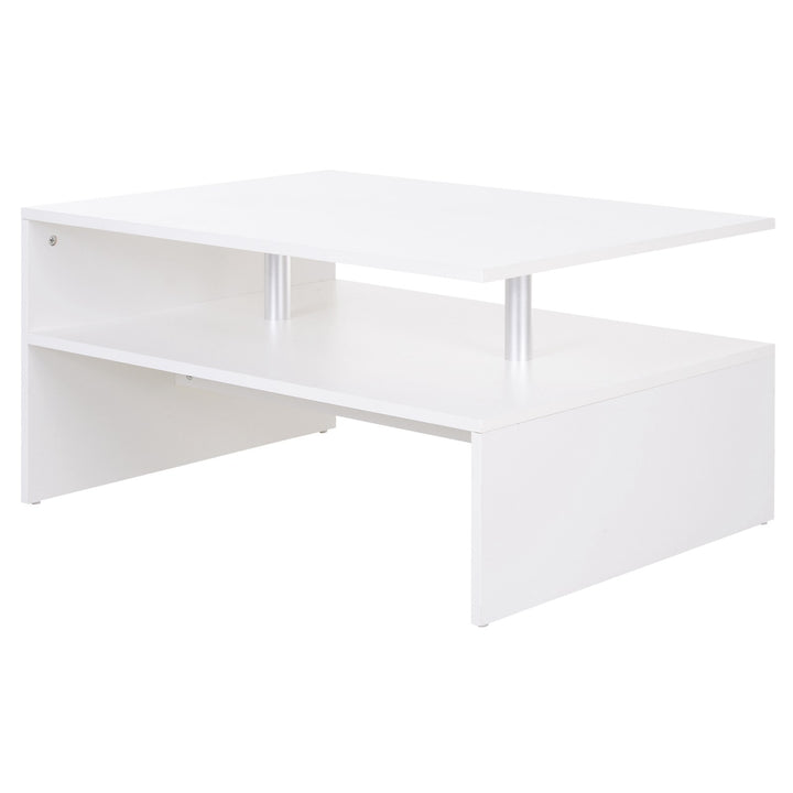HOMCOM 2-Tier Coffee Table Side/End Table Modern Rectangular Design w/ Open Shelf Living Room Entryway Hallway Furniture White
