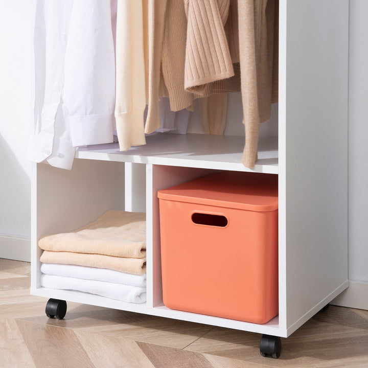 HOMCOM Open Wardrobe with Hanging Rod and Storage Shelves Mobile Garment Rack on Wheels Bedroom, Cloakroom, White