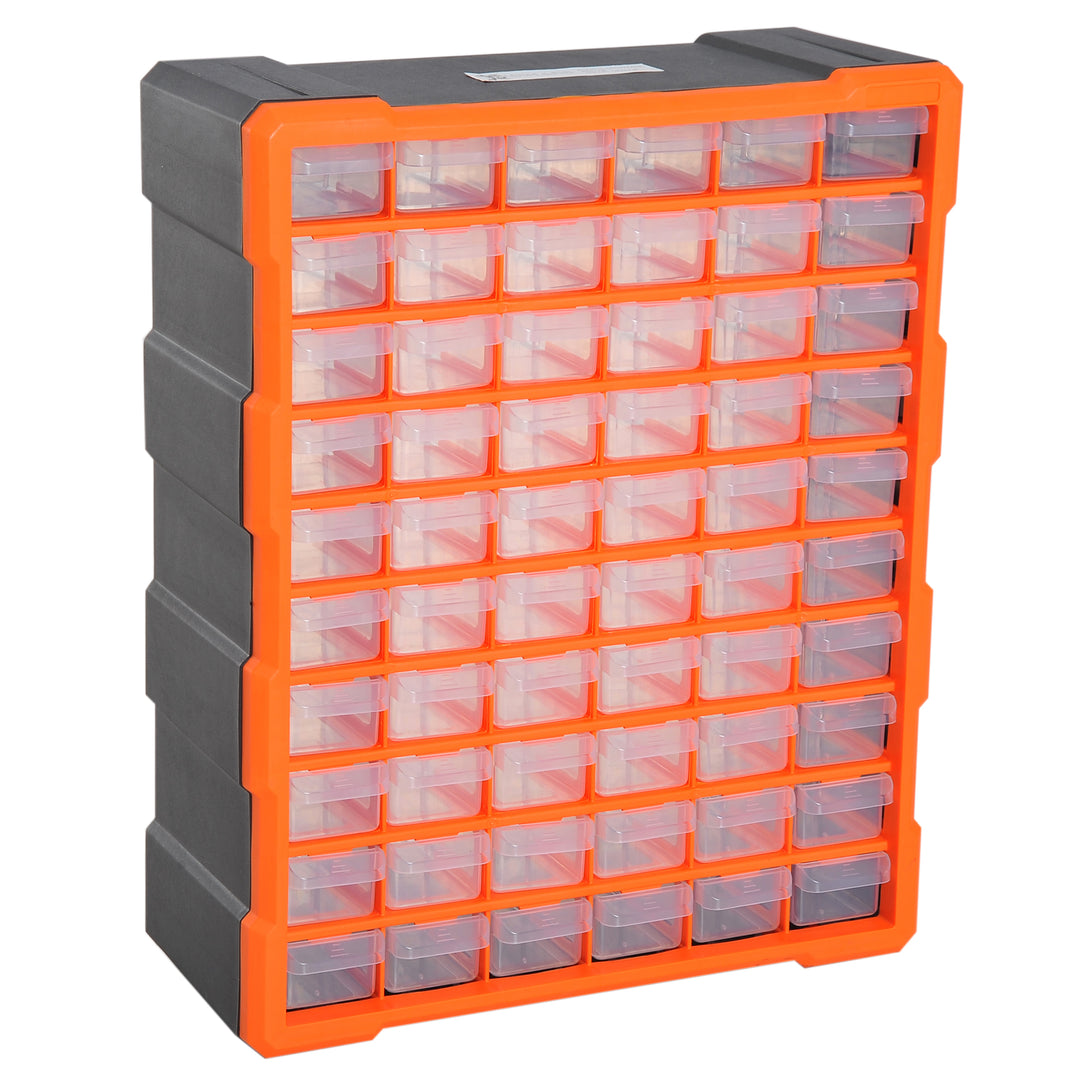 60 Drawers Parts Organiser Wall Mount Storage Cabinet Garage Small Nuts Bolts Tools Clear Orange