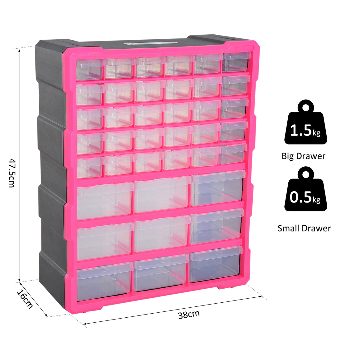 39 Drawer Storage Cabinets, 38Lx16Dx47.5H cm, Plastic-Rose Red