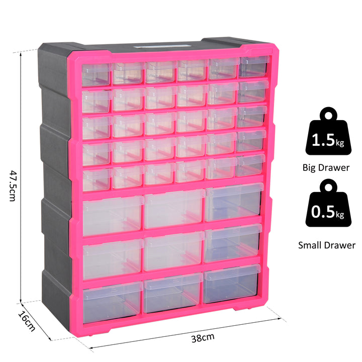 39 Drawer Storage Cabinets, 38Lx16Dx47.5H cm, Plastic-Rose Red