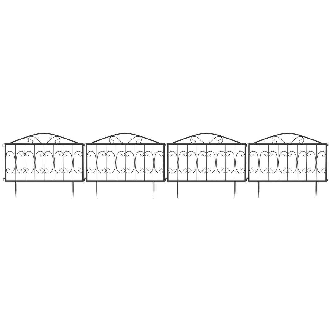 Decorative Garden Fencing, 4PCs Outdoor Picket Fence Panels, Rustproof Metal Wire Landscape Flower Bed Border Edging Animal Barrier, Black