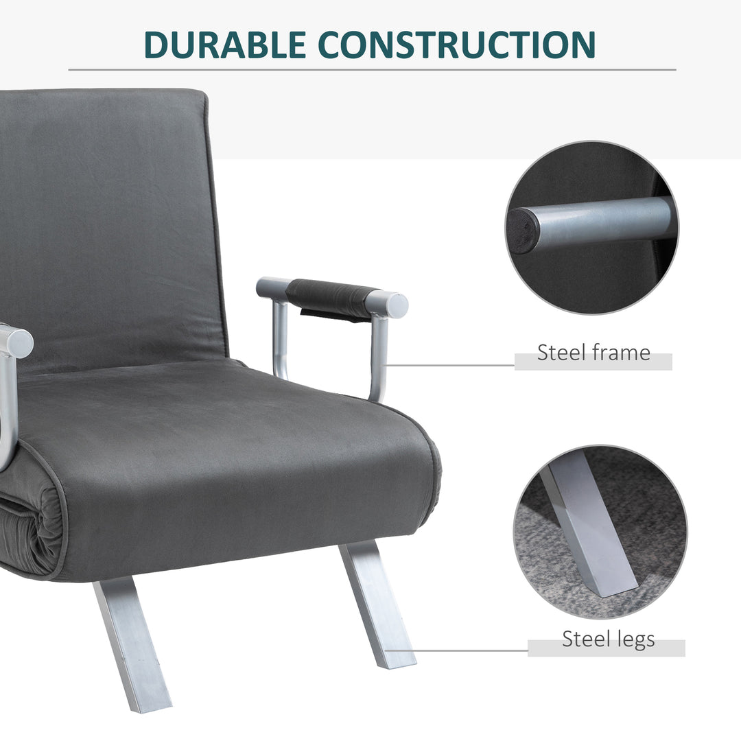 HOMCOM 2-In-1 Design Single Sofa Bed Sleeper, Foldable Armchair Bed Lounge Couch w/ Pillow, Dark Grey