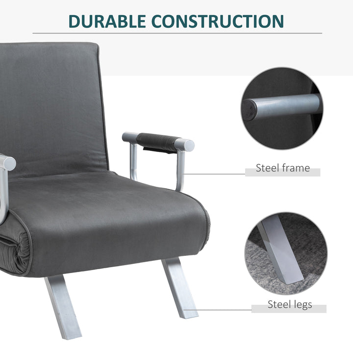 HOMCOM 2-In-1 Design Single Sofa Bed Sleeper, Foldable Armchair Bed Lounge Couch w/ Pillow, Dark Grey