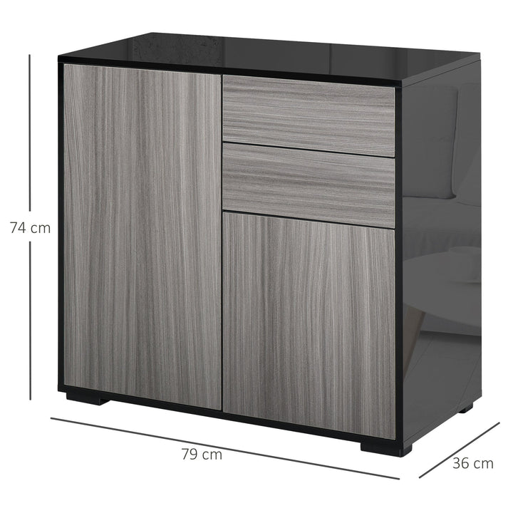 Modern Stylish Freestanding Push-Open Design Cabinet with 2 Drawer, 2 Door Cabinet, 2 Part Inner Space-Light Grey and Black