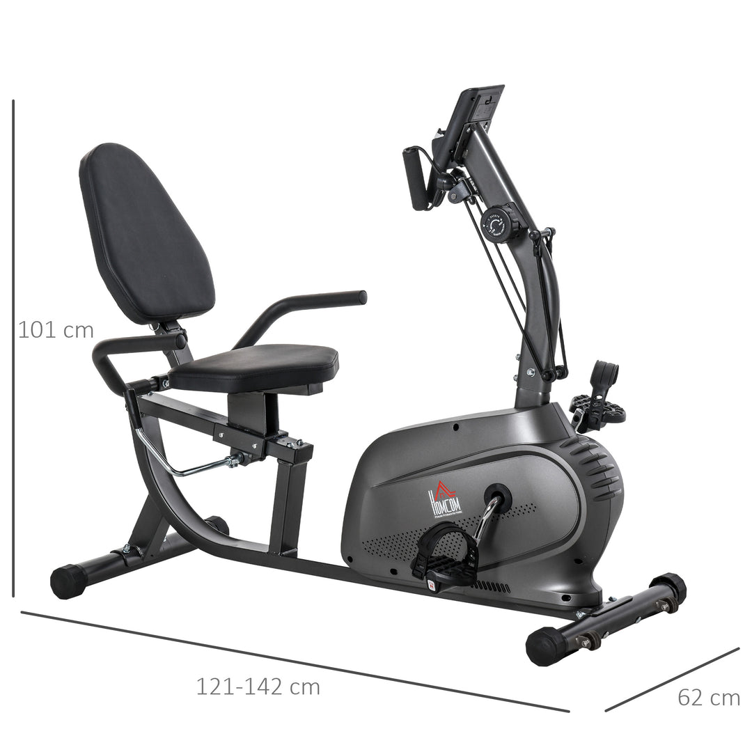 Fitness Recumbent Bike Magnetic Resistance Exercise Bike Stationary Cycling Bike, Pad Holder with LCD Monitor, Indoor Cardio Workout, Black