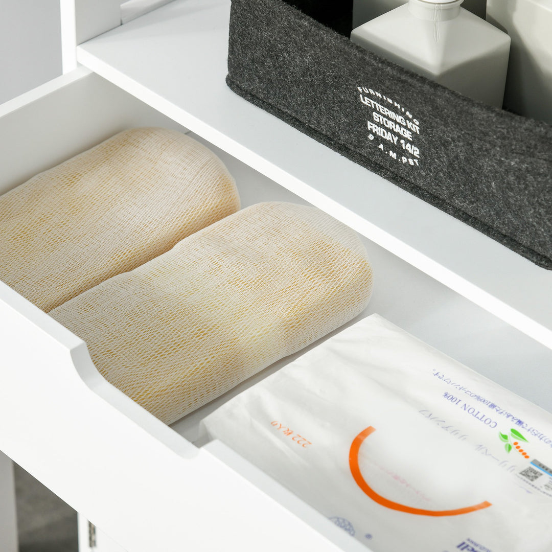 kleankin Bathroom Floor Cabinet, Free Standing Kitchen Cupboard with Shelves, Drawer and Doors, Storage Organizer for Living Room, White