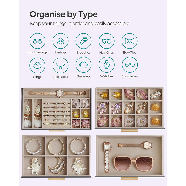 Jewellery Box with Glass Lid Grey and Gold Colour