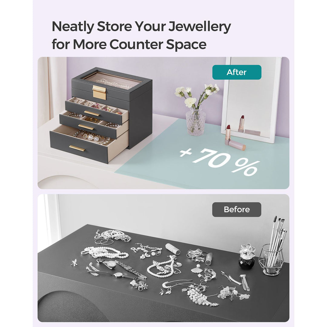 Jewellery Box with Glass Lid Grey and Gold Colour