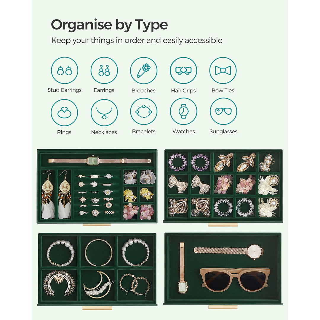Jewellery Box with Glass Lid Forest Green and Gold Colour