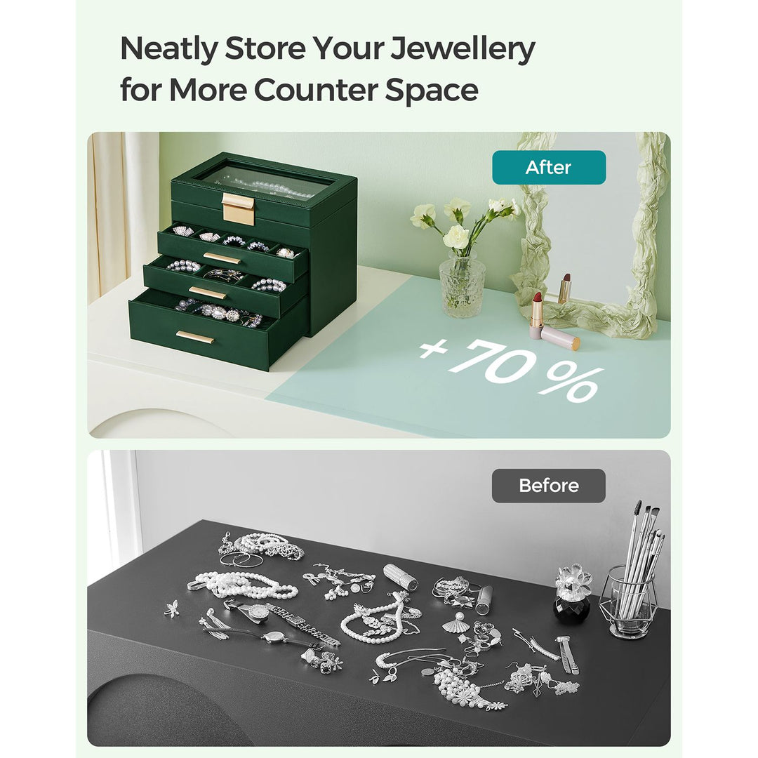 Jewellery Box with Glass Lid Forest Green and Gold Colour