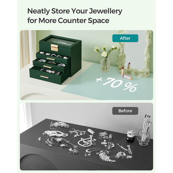 Jewellery Box with Glass Lid Forest Green and Gold Colour