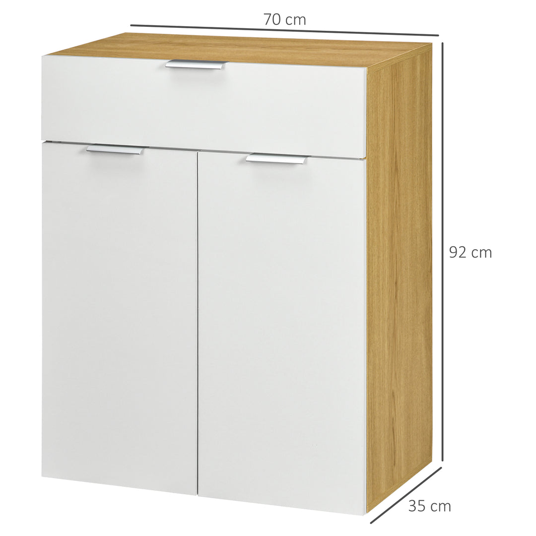 Modern Storage Cabinet, High Gloss Slim Sideboard with Drawer, Door Cupboard, Adjustable Shelves, White and Natural
