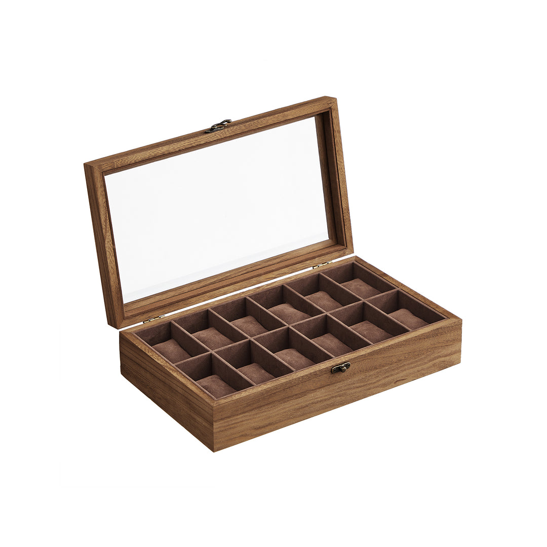 Watch Box Organiser with Glass Lid - Rustic Walnut