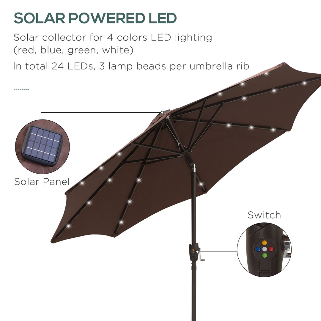 Outsunny Umbrella Parasol 24 Solar LED-Brown/Coffee