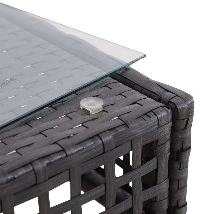 Rattan Coffee End Table W/ Glass 60Lx60Wx33H cm-Black