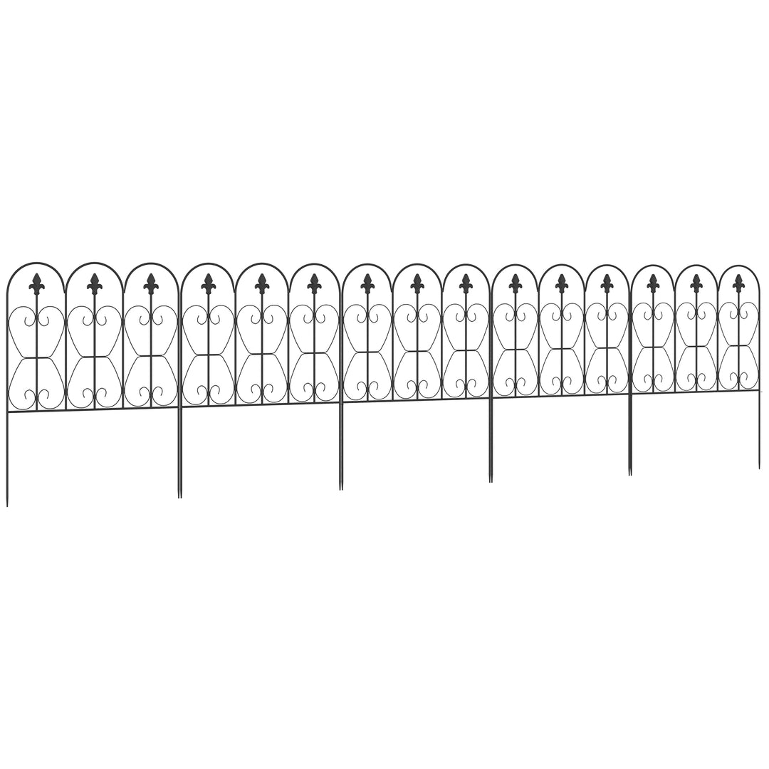 Decorative Garden Fencing, 5PCs Outdoor Picket Fence Panels, Rustproof Metal Wire Landscape Flower Bed Border Edging Animal Barrier, Black