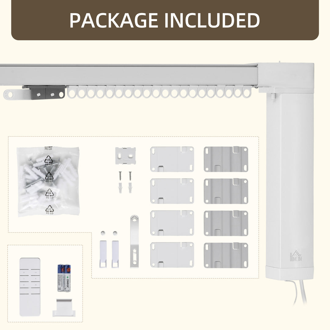 3.6 Meters Automatic Electric Curtain Track with Remote, Alexa, Google Voice, WiFi App Control, 196x5x5cm, White