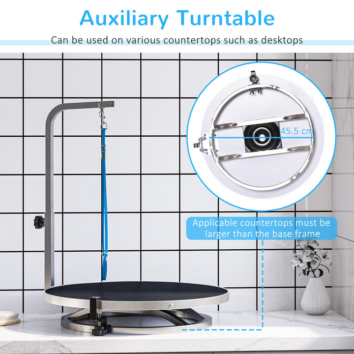 PawHut Rotatable Pet Grooming Tablewith Adjustable Arm Non-Slip Tabletop Locking System Aluminium Steel Frame Safety Leash Φ55 Black