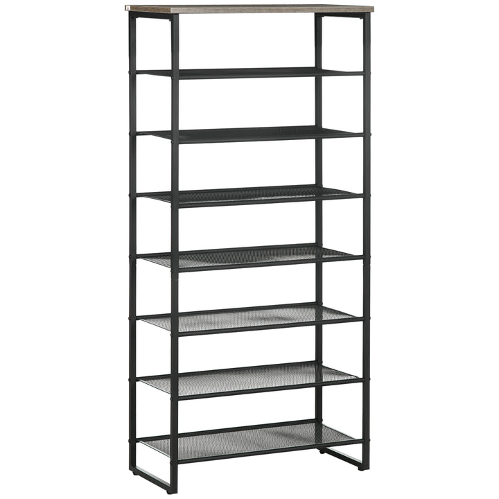 HOMCOM 8-Tier Shoe Rack, Shoe Storage Organizer with Mesh Shelves Free Standing Shoe Shelf Stand for 21-24 Pairs of Shoes for Entryway Black and Grey
