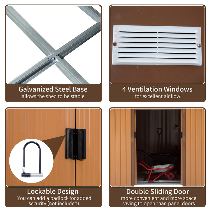 Outsunny 13 x 11 ft Metal Garden Shed Large Patio Roofed Tool Storage Box with Foundation Ventilation and Sliding Doors, Yellow