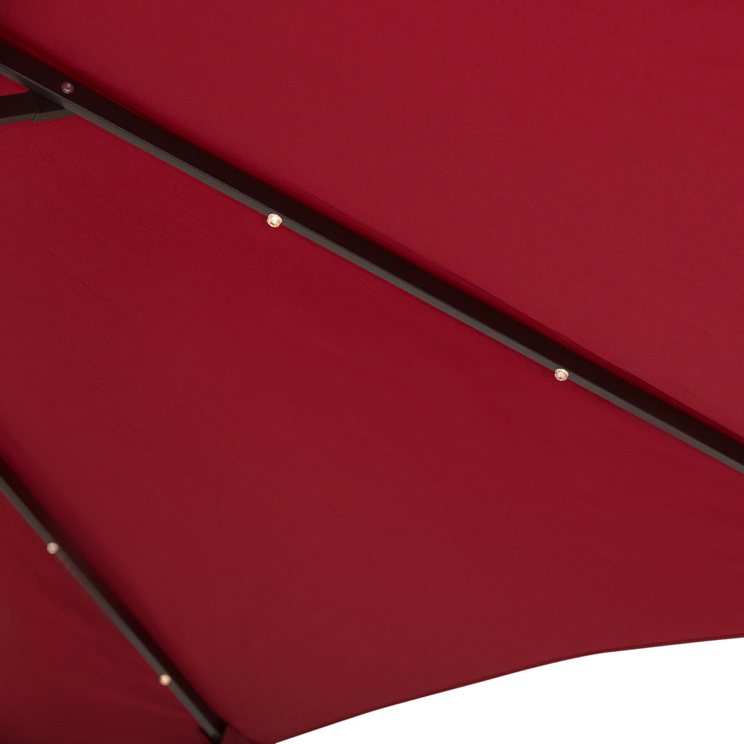 Garden 24 LED Light Parasol Sun Shade w/ Hand Crank and 8 Ribs 2.7M Red