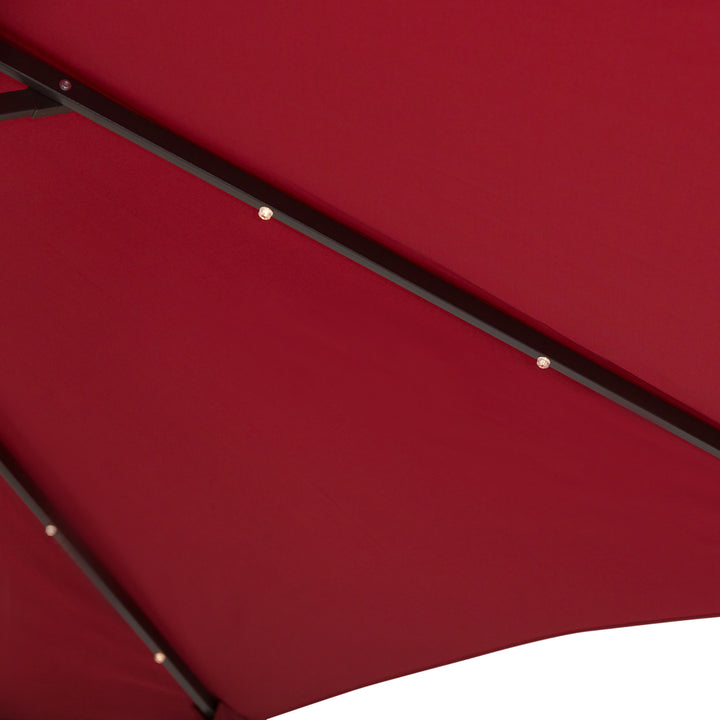 Garden 24 LED Light Parasol Sun Shade w/ Hand Crank and 8 Ribs 2.7M Red