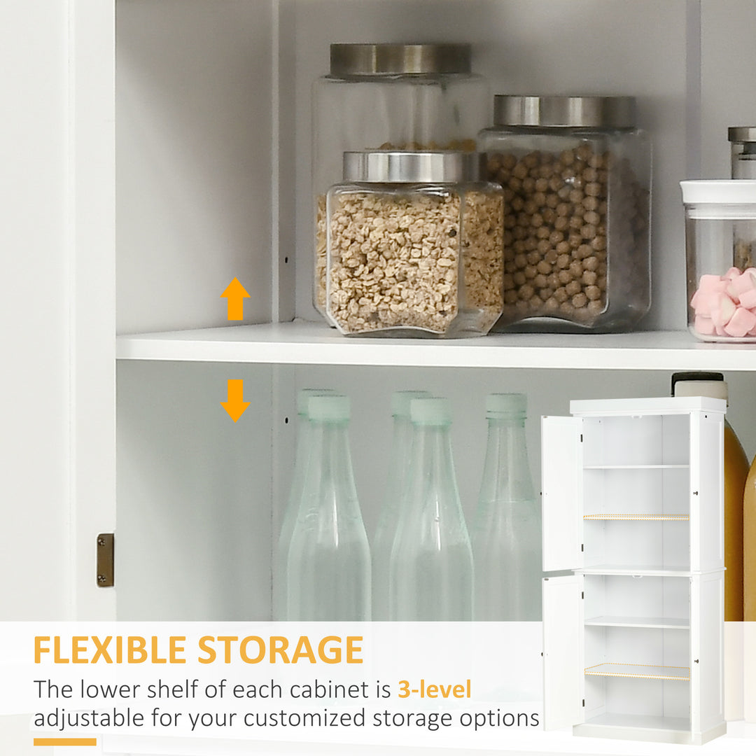 Freestanding Kitchen Cupboard with 4 Doors, Storage Cabinet with 6-Tier Shelving and 4 Adjustable Shelves, White