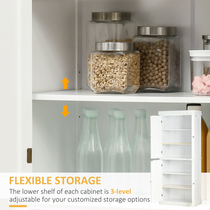 Freestanding Kitchen Cupboard with 4 Doors, Storage Cabinet with 6-Tier Shelving and 4 Adjustable Shelves, White