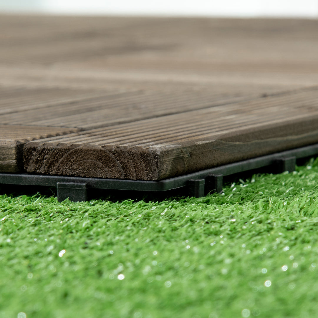 27 Pcs Wooden Interlocking Decking Tiles, 30 x 30 cm Outdoor Flooring Tiles, 2.5㎡ per Pack, for Patio, Balcony Terrace Hot Tub Charcoal Grey